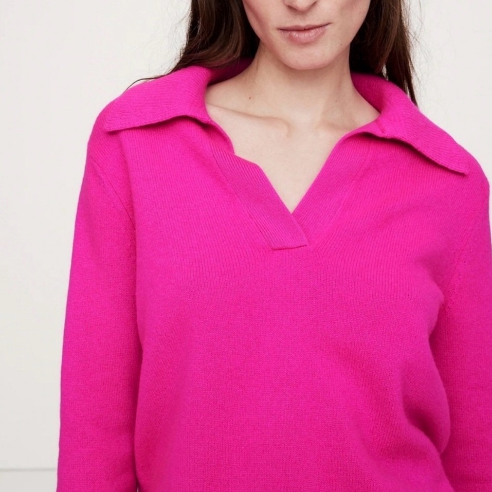 Brand new banana republic rugby polo sz m 100% cashmere fuchsia hot pink $220